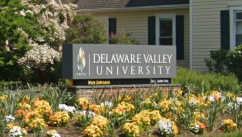 A sign for Delaware Valley University