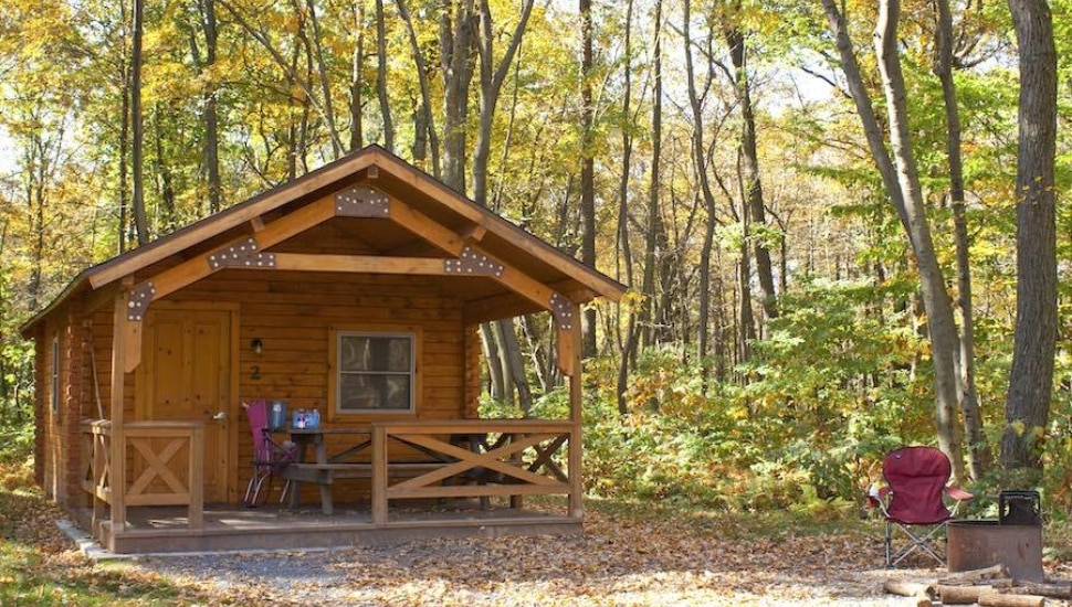 A log cabin in the woods