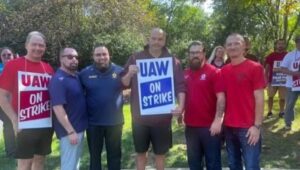 John Fetterman with workers on strike