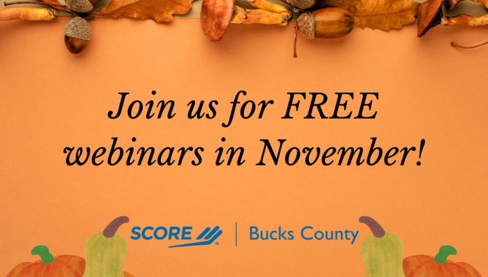 A poster announcing SCORE's November webinars