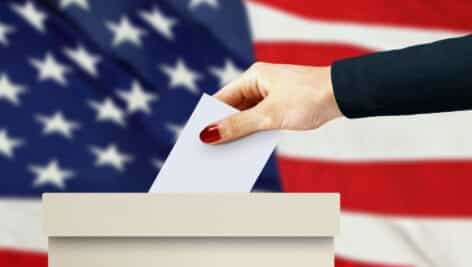 ballot box with an american flag background