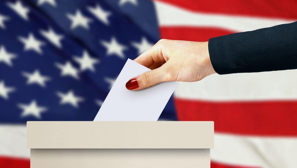 ballot box with an american flag background