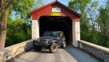 Bucks County jeep in covered bridge