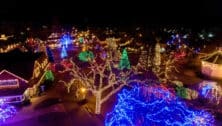 Aerial view of Peddler's Village lights