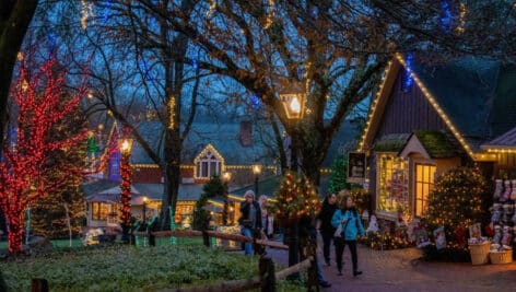 Peddler's Village during Christmas with lights