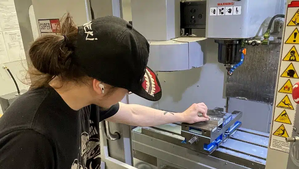 Student at Upper Bucks County Technical School working on device