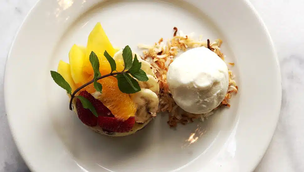 Above shot of fresh fruit tart at Zoubi