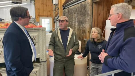 State Rep. Tim Brennan, left, and State Sec. of Agriculture Russell Redding with Amy and Gary Manoff, owners of Manoff Market Gardens & Cidery