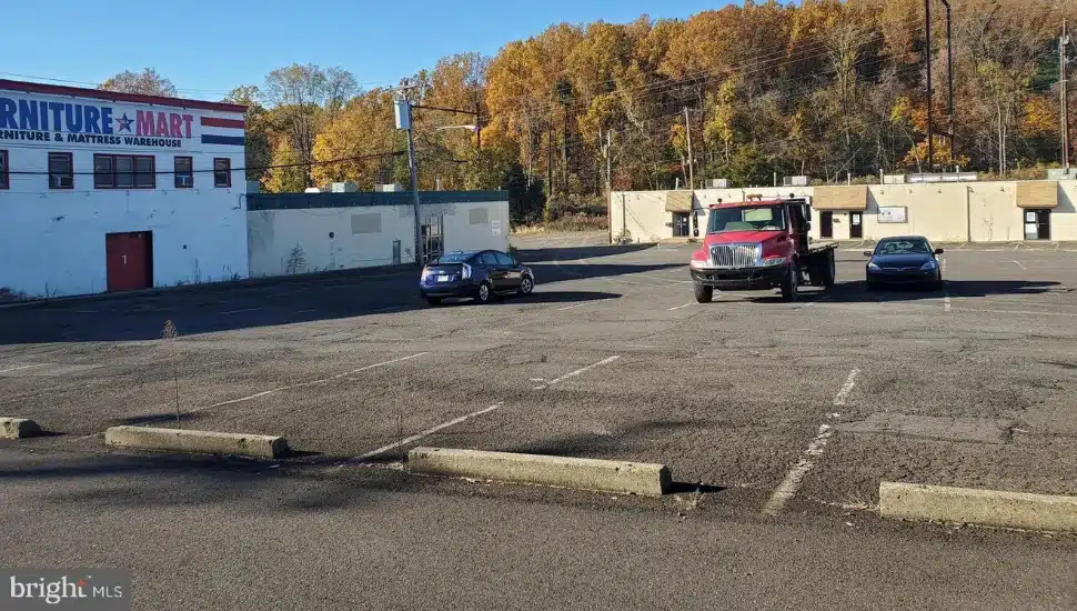 Property at Penndel parking lot and industrial buildings