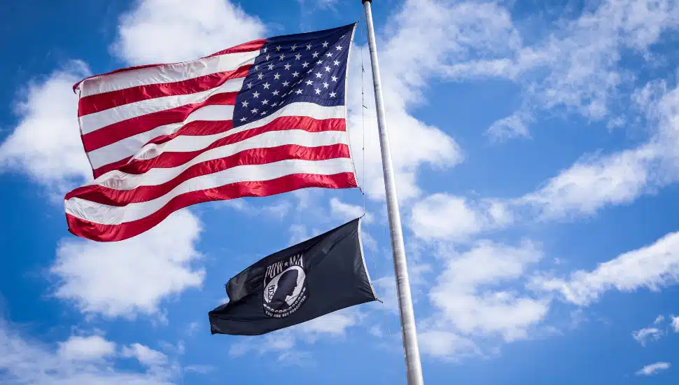 POW-MIA flag under American flag