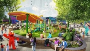 Graphic rendering of shaded playground area at Sesame Place in Langhorne, PA
