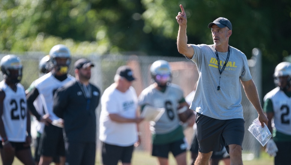 Head Football Coach Duke Greco during 2023 preseason camp