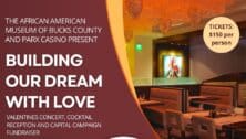 A flyer promoting a Valentine's Day-themed musical tribute fundraiser for the African American Museum of Bucks County.