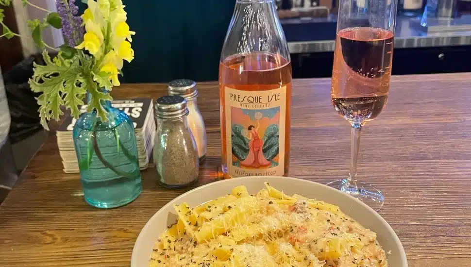 Pasta and wine from Harper & Penny's