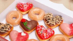 Box of Krispy Kreme Valentine's Day donuts