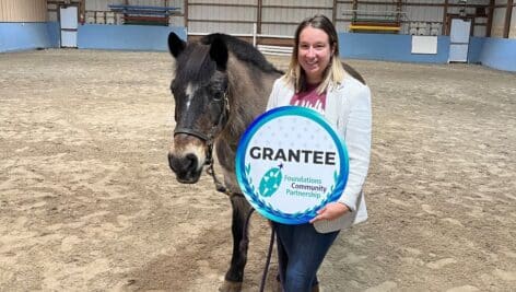 Pegasus Therapeutic Riding Academy’s Executive Director Teresa Fletcher accepted a Bucks Innovation & Improvement Grant to improve behavioral and social skills for individuals with intellectual and developmental disabilities through Minis on the Move, an unmounted equine assisted learning pilot program.