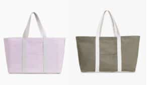 violet-pink and army green tote bag