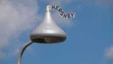 Hershey, PA, USA - October 8, 2014: The street lights are shaped like chocolate kisses in the town of Hershey, Pennsylvania.