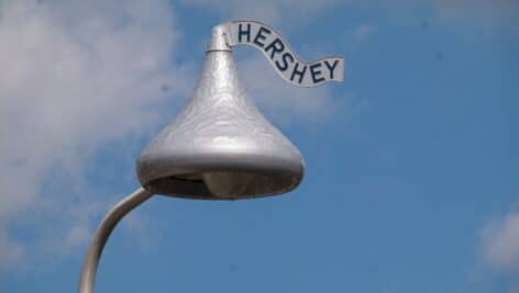 Hershey, PA, USA - October 8, 2014: The street lights are shaped like chocolate kisses in the town of Hershey, Pennsylvania.