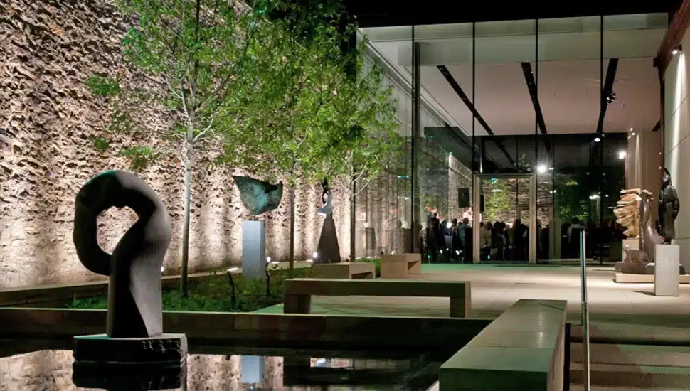 Michener museum courtyard at night