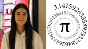 Photo of Nergis Teke next to Pi symbol
