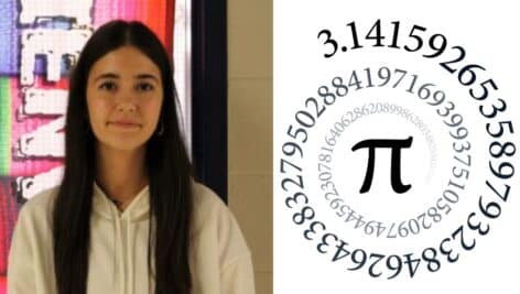 Photo of Nergis Teke next to Pi symbol