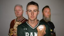 Ryder Olson (center), grandfather Dan Olson (left), and father Jordan Olson (right).