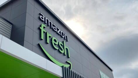 Amazon Fresh store opening soon in a suburban Chicago shopping center.