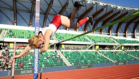 Chloe Timberg jumping over pole fault