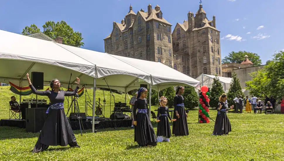Dancers outside of Mercer Museum Juneteenth event