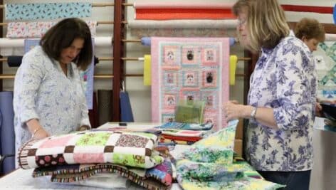 Making quilts in studio