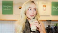 Sabrina Carpenter sipping on iced coffee at Blank Street