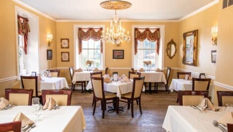 Main dining room at The Plumsteadville Inn in Pipersville.