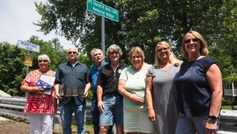 Chair Ed Preston, middle, with surviving family of PFC Edward Nelson Beers