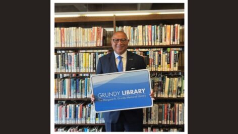 Auditor General Timothy L. DeFoor at the Margaret R. Grundy Memorial Library.