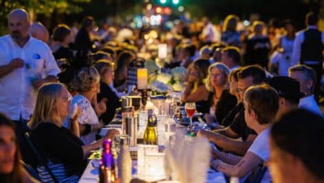 Newtown black and white al fresco dinner tables