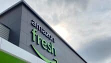 Exterior of Amazon Fresh shot from below