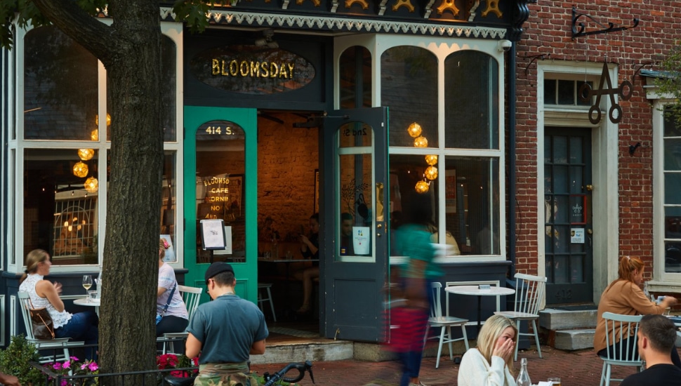 Bloomsday exterior, with people enjoying.