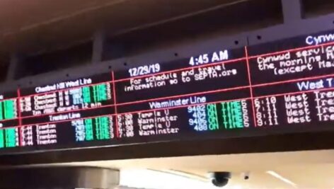 The regional rail schedule board at Suburban Station.