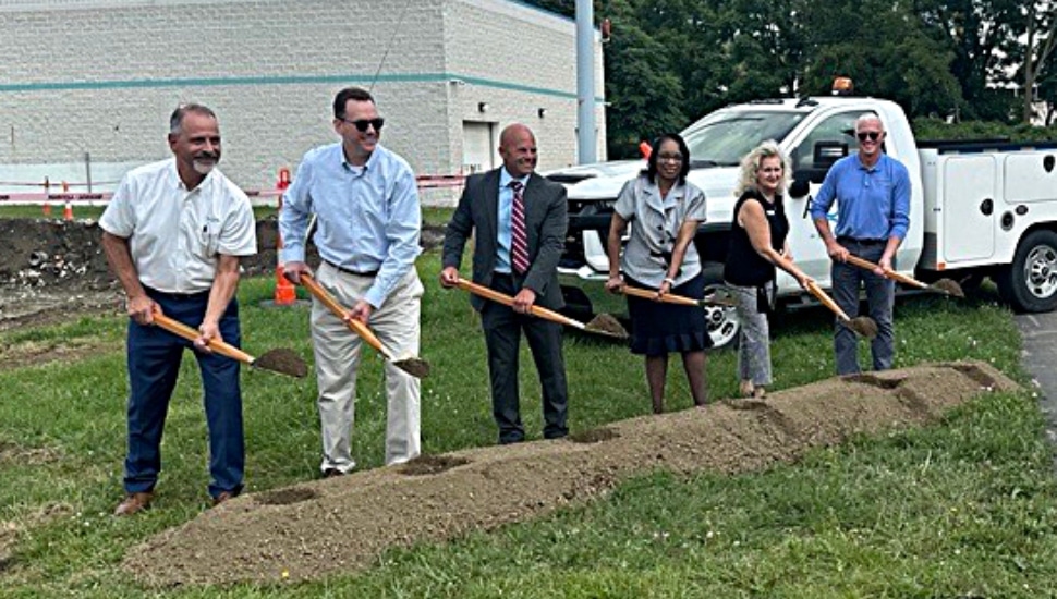 A group of officials and reps from Aqua as they break ground on the Shenango Valley Water Treatment Plant.