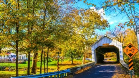 covered bridge in Bucks county in the Fall