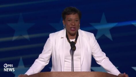 Becky Pringle speaking at the DNC.