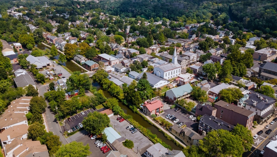 Aerial view of downtown New Hope.