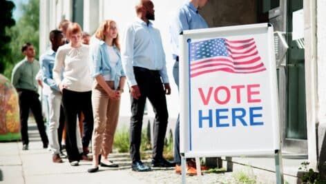 People waiting in line to vote.