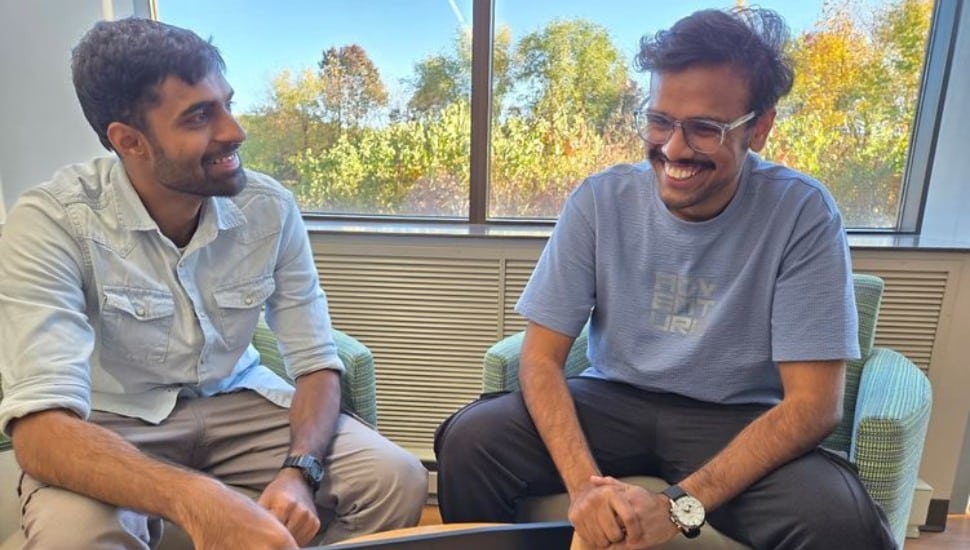 Graduate students in data analytics Jainil Kakka (left) and Praneeth Sunkavalli collaborated on a sports analytics research project.