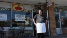 Alessandro Spennato outside his pizza shop, Sitaly to Go, in Wilmington.