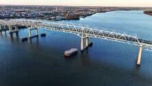 Aerial view of a bridge over the Delaware River.