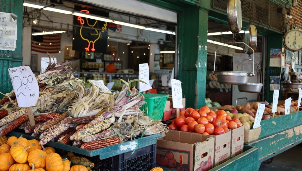 Vegetable stand in Italian Market in Philadelphia.