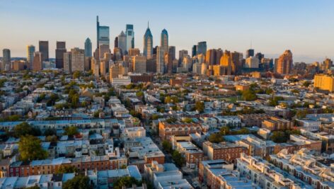 Aerial skyline of Philadelphia.