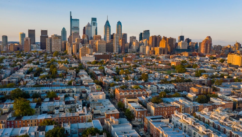 Aerial skyline of Philadelphia.